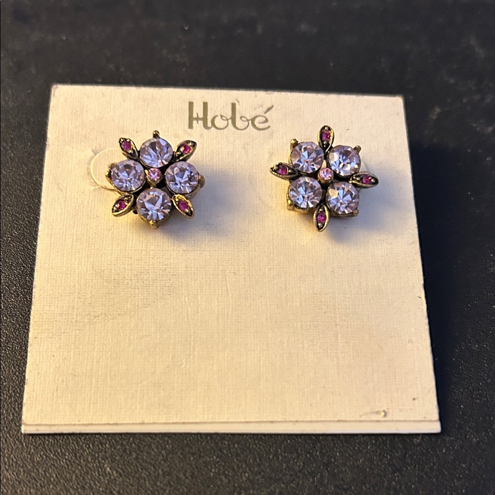 Hobe Gold and Purple Crystal Flower Earrings